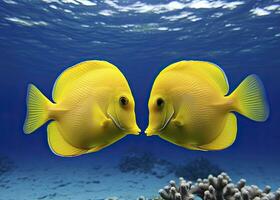 AI generated Two yellow tangs, face to face.  AI Generated. photo