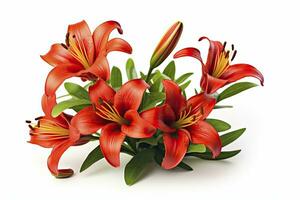 AI generated Red Lilies isolated on white background. AI Generated photo