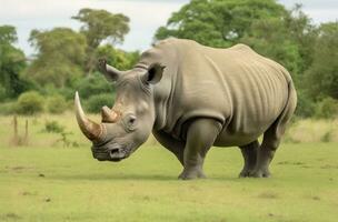 AI generated South African Rhino grazing. AI Generated photo