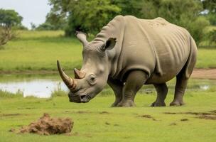 AI generated South African Rhino grazing. AI Generated photo