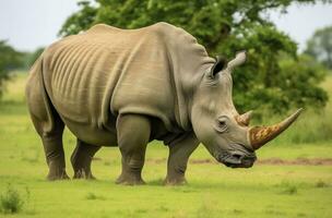 AI generated South African Rhino grazing. AI Generated photo