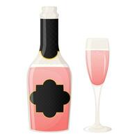 Rose champagne bottle and glass of wine isolated on white vector