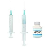 Empty and filled with vaccine syringe . Vaccination objects isolated on white vector