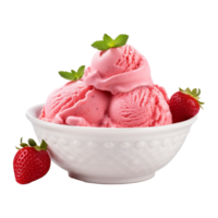 AI generated Strawberry ice cream in a bowl isolated on transparent background png