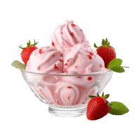 AI generated Strawberry ice cream in a bowl isolated on transparent background png