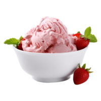 AI generated Strawberry ice cream in a bowl isolated on transparent background png