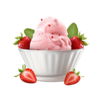 AI generated Strawberry ice cream in a bowl isolated on transparent background png