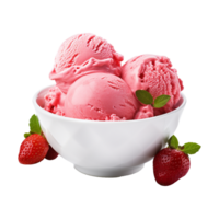 AI generated Strawberry ice cream in a bowl isolated on transparent background png