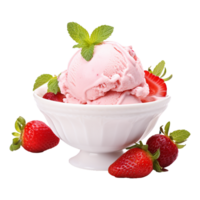 ai généré fraise la glace crème dans une bol isolé sur transparent Contexte png