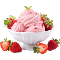 AI generated Strawberry ice cream in a bowl isolated on transparent background png