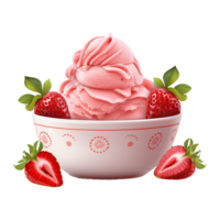 AI generated Strawberry ice cream in a bowl isolated on transparent background png