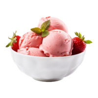 ai généré fraise la glace crème dans une bol isolé sur transparent Contexte png