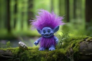 AI generated Tale troll with crystals in the forest, natural green background. Generative AI photo