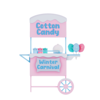 Christmas Carnival Winter Theme 3D, Cotton Candy Vendor Stand, Pastel Style. png
