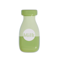 Groceries theme 3D milk product ,Green tea Milk bottle on a transparent background,  3D rendering png