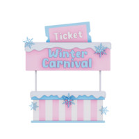 Kerstmis carnaval winter thema 3d, ticket stand geschilderd in zacht pastel, pastel stijl. png