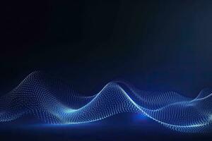 ai generado dinámica azul partícula ola. resumen sonido visualización. digital estructura de el ola fluir de luminoso partículas ai generado. foto