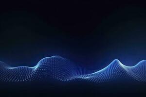 AI generated Dynamic blue particle wave. Abstract sound visualization. Digital structure of the wave flow of luminous particles. AI Generated. photo