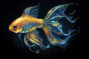 AI generated 3d rendering. fish on black background. Generative AI photo