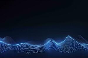 AI generated Dynamic blue particle wave. Abstract sound visualization. Digital structure of the wave flow of luminous particles. AI Generated. photo
