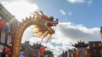 AI generated Chinese Dragon under a bright sky. AI Generated photo