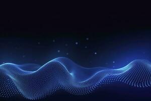 AI generated Dynamic blue particle wave. Abstract sound visualization. Digital structure of the wave flow of luminous particles. AI Generated. photo