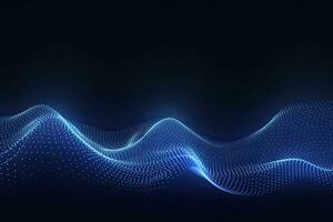 AI generated Dynamic blue particle wave. Abstract sound visualization. Digital structure of the wave flow of luminous particles. AI Generated. photo