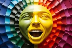 AI generated Face showcasing a spectrum of emotions arranged in a color wheel, emphasizing the diversity and complexity of feelings photo