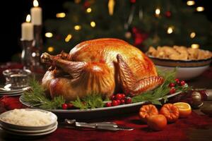 AI generated Christmas turkey dinner. photo