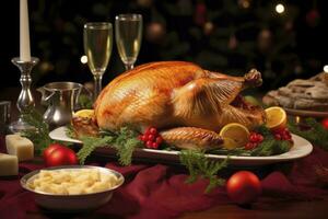 AI generated Christmas turkey dinner. photo