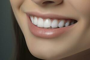 AI generated Close up of a smile with nice white teeth. AI Generated photo