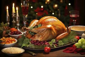 AI generated Christmas turkey dinner. photo