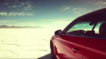 Close up detail of sport car in salt desert video