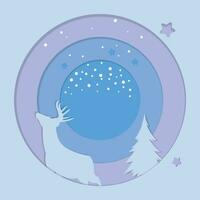 Background design with winter paper cut composition with deer in circle shape. vector