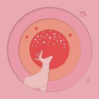 Background design with winter paper cut composition with deer in circle shape. vector