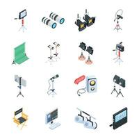 Collection of Studio Accessories Isometric Icons vector