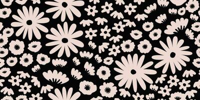 Flower seamless background. Minimalistic abstract floral pattern. Modern print in black and white background. Ideal for textile design, wallpaper, covers, cards, invitations and posters. vector