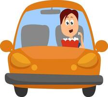 Person in orange car, illustration, vector on white background