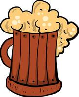 Beer in a wooden cup, illustration, vector on white background