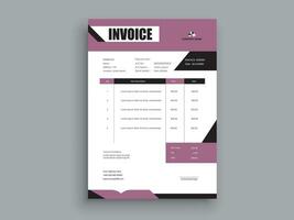 Professional Invoice Design. Business invoice form template. money bills or pricelist and payment agreement design templates. vector