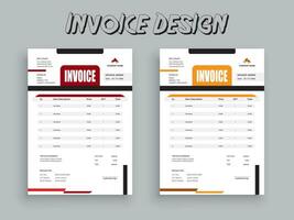 2 Color Variation Invoice Design. Business invoice form template. Invoicing quotes, money bills or pricelist and payment agreement design templates. Tax form,  bill graphic or payment receipt. vector