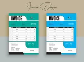 2 color variación factura diseño. negocio factura formar modelo. facturación citas, dinero cuentas o lista de precios y pago acuerdo diseño plantillas. impuesto forma, cuenta gráfico o pago recibo. vector