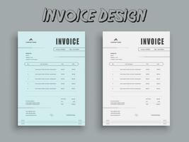 2 Color Variation Invoice Design. Business invoice form template. Invoicing quotes, money bills or pricelist and payment agreement design templates. Tax form,  bill graphic or payment receipt. vector