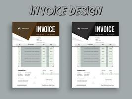 2 Color Variation Invoice Design. Business invoice form template. Invoicing quotes, money bills or pricelist and payment agreement design templates. Tax form,  bill graphic or payment receipt. vector