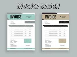 2 Color Variation Invoice Design. Business invoice form template. Invoicing quotes, money bills or pricelist and payment agreement design templates. Tax form,  bill graphic or payment receipt. vector