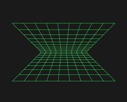 Cyberpunk perspective grid. Cyber geometry y2k element. Isolated style on black background. Vector trendy illustration.