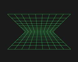 Cyberpunk perspective grid. Cyber geometry y2k element. Isolated style on black background. Vector trendy illustration.