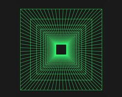 Cyberpunk perspective tunnel. Cyber geometry y2k element. Isolated style on black background. Vector trendy illustration.