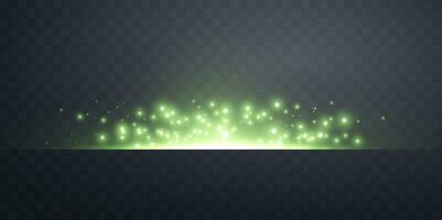 Green horizontal lensflare. Light flash with rays or green spotlight. Glow flare light effect. Vector illustration.