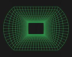 Cyberpunk perspective tunnel. Cyber geometry y2k element. Isolated style on black background. Vector trendy illustration.